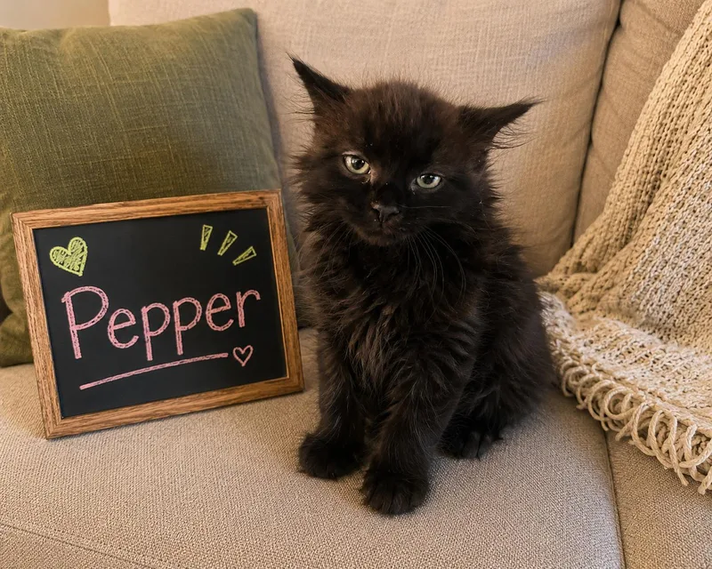 A baby medium-sized male Black Domestic Medium Hair cat named Pepper for adoption in Old Bridge, NJ