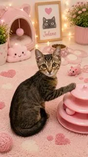 A baby medium-sized male Tabby cat named Jolene for adoption in Oakland Park, FL