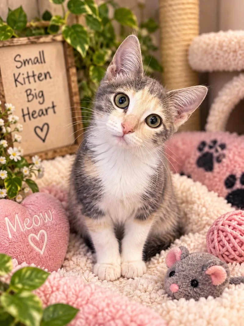 A baby medium-sized female Calico Domestic Short Hair cat named Miranda for adoption in Magnolia, TX