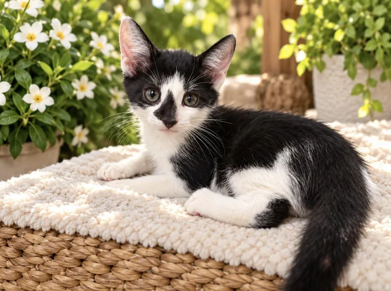 A baby small-sized male Black & White / Tuxedo American Shorthair cat named Kachie for adoption in Homestead, FL