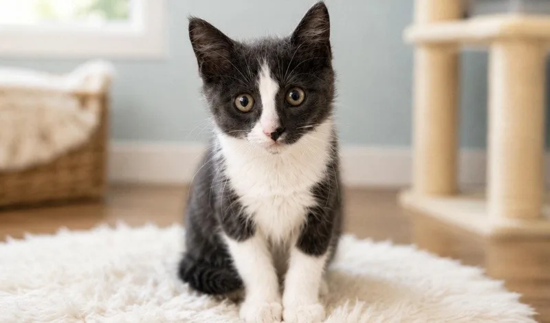 A baby medium-sized male Gray & White Domestic Short Hair cat named Brian for adoption in Hanover, PA