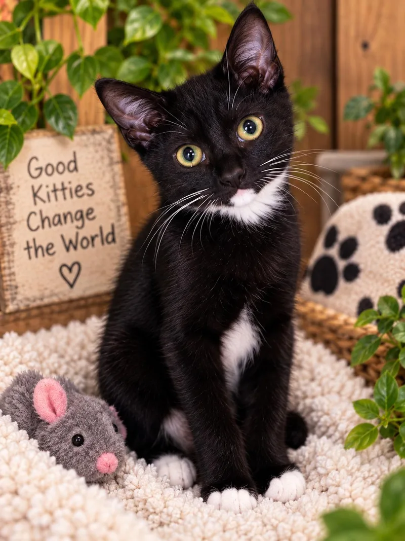A baby medium-sized male Domestic Short Hair cat named Riley for adoption in Magnolia, TX