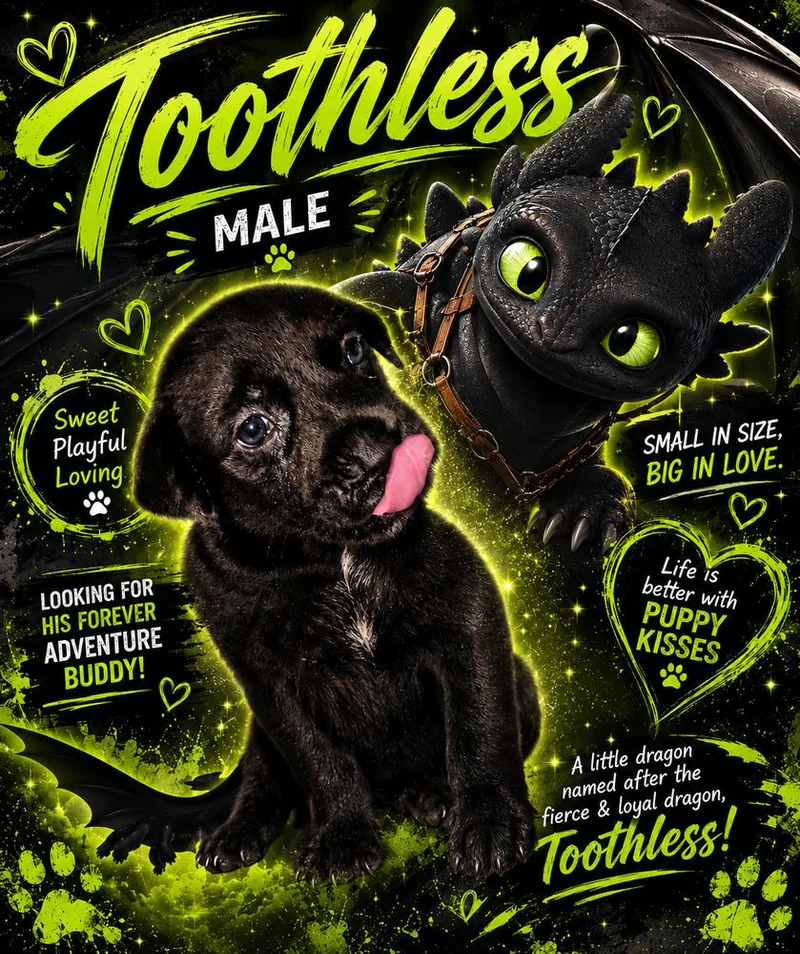 A baby medium-sized male Black Mixed Breed dog named Toothless for adoption in Mauston, WI