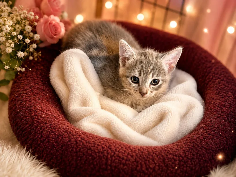 A baby medium-sized female Gray & White Domestic Short Hair cat named Lady Daphne for adoption in Gilroy, CA