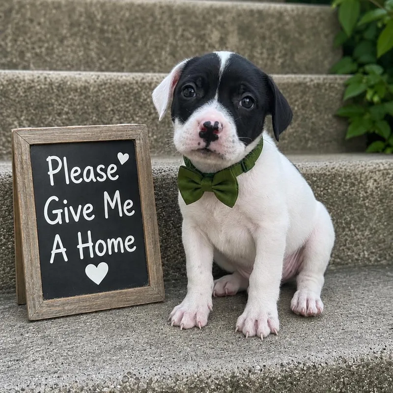 A baby medium-sized male White / Cream American Bully dog named Panda for adoption in Crosby, TX