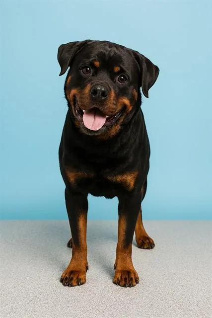 An adult large-sized male Rottweiler dog named Gerald for adoption in Westminster, MD
