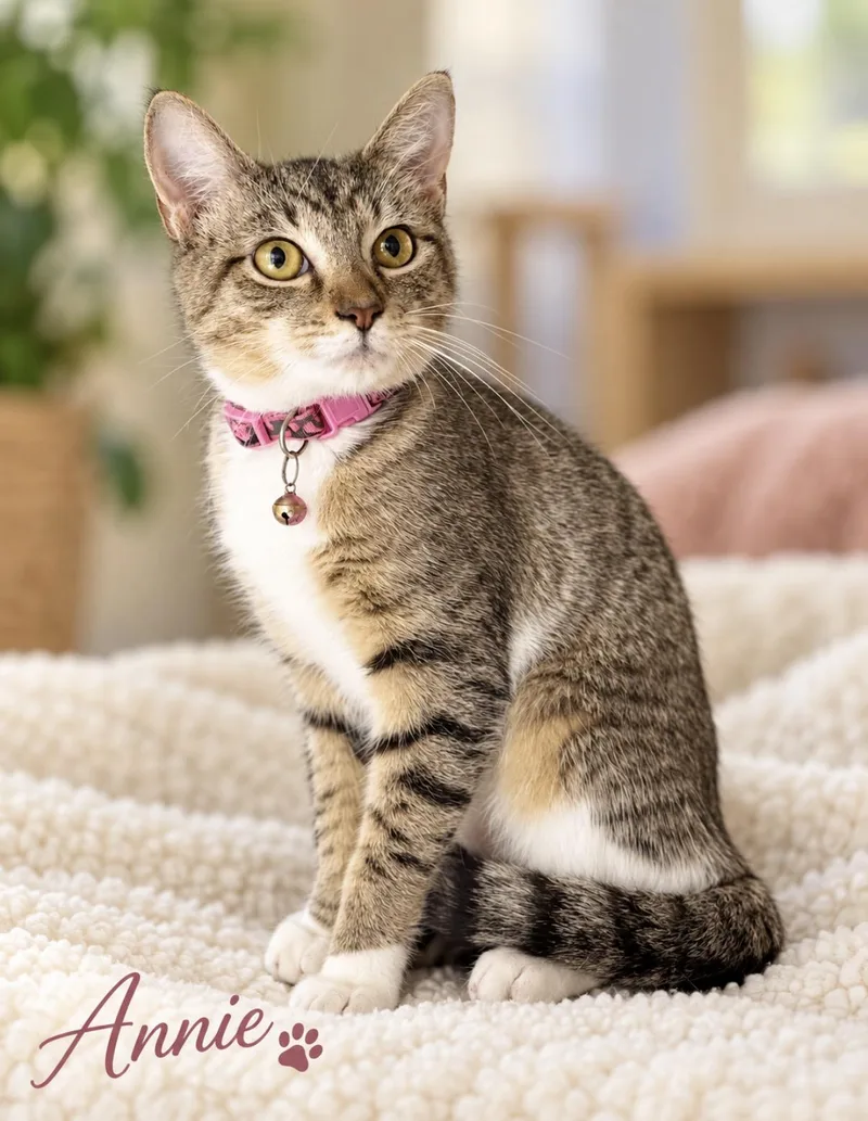 A baby medium-sized female White Domestic Short Hair cat named Annie for adoption in Pawleys Island, SC