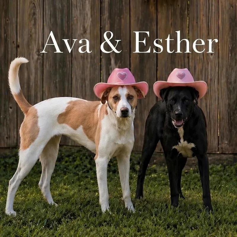 A young medium-sized female Black Mixed Breed dog named Eva and Esther for adoption in Houston, TX