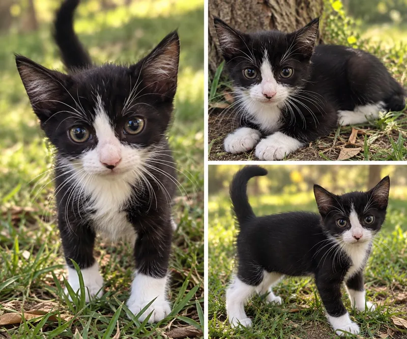 A baby medium-sized male Black & White / Tuxedo Domestic Short Hair cat named Jones for adoption in Kiln, MS