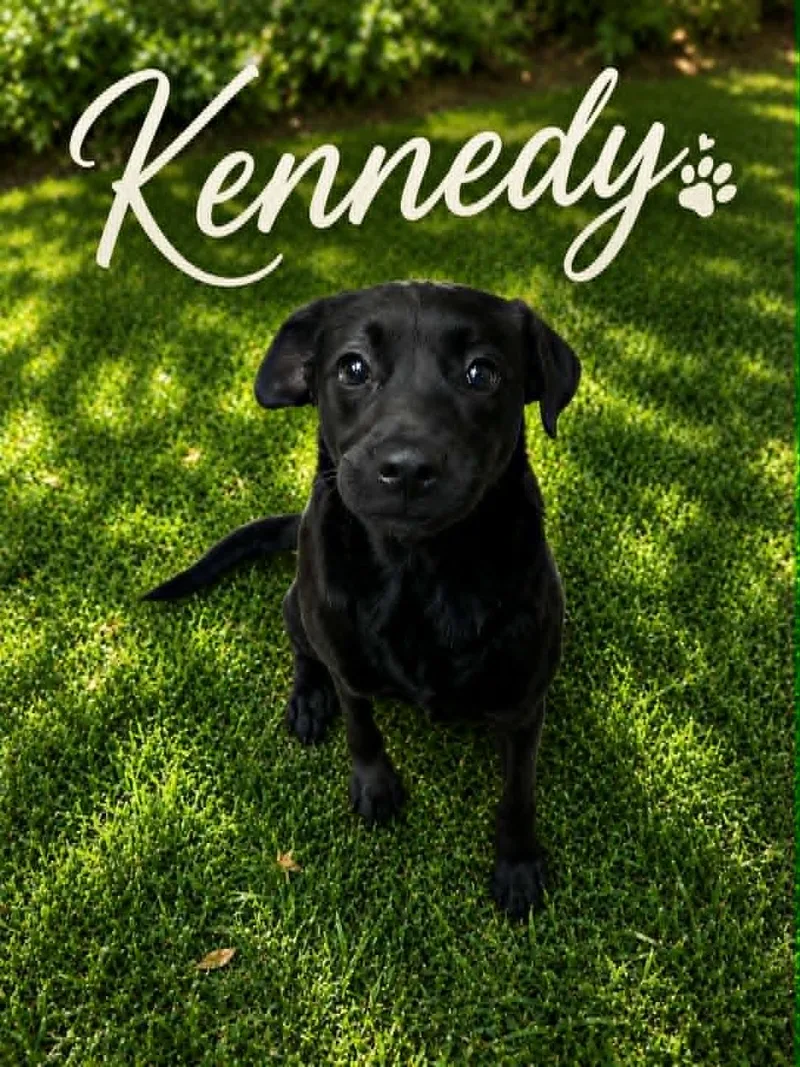A young small-sized female Black Terrier dog named Liner for adoption in Bowie, TX
