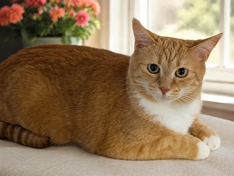 An adult medium-sized female Orange & White Tabby cat named Samantha for adoption in Dayville, CT