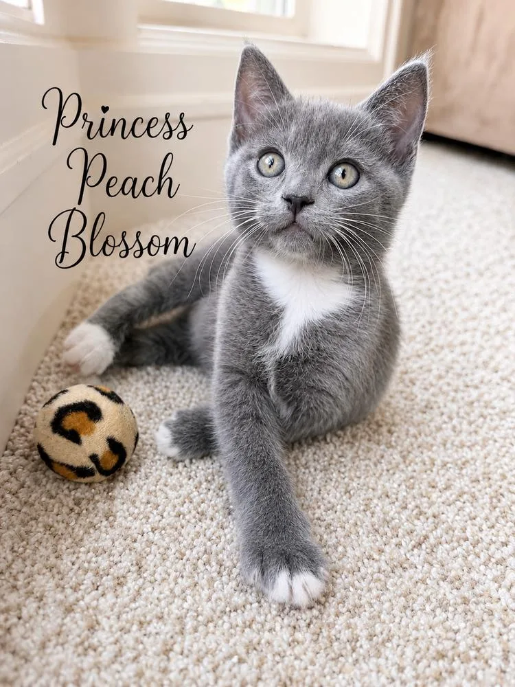 A baby small-sized female Gray & White Domestic Short Hair cat named Princess Peach Blossom for adoption in Vancouver, WA