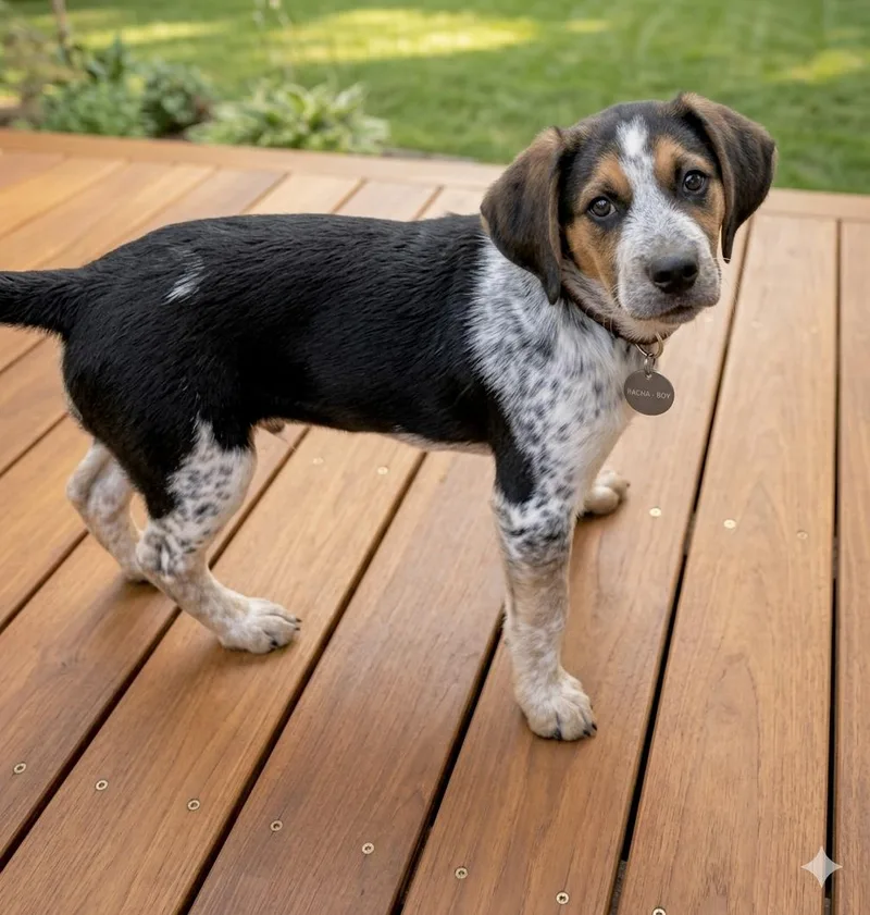 A baby medium-sized male Australian Shepherd dog named Pacha for adoption in Huntingtown, MD