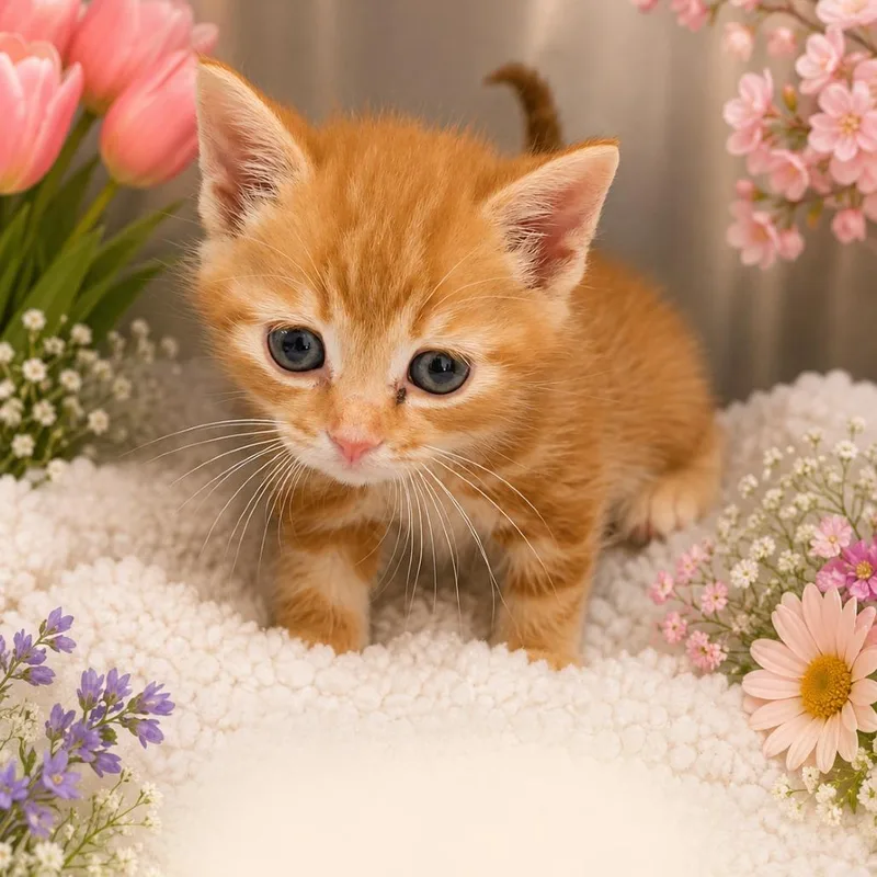 A baby small-sized male Orange / Red Domestic Short Hair cat named Mochi for adoption in Walnut Cove, NC