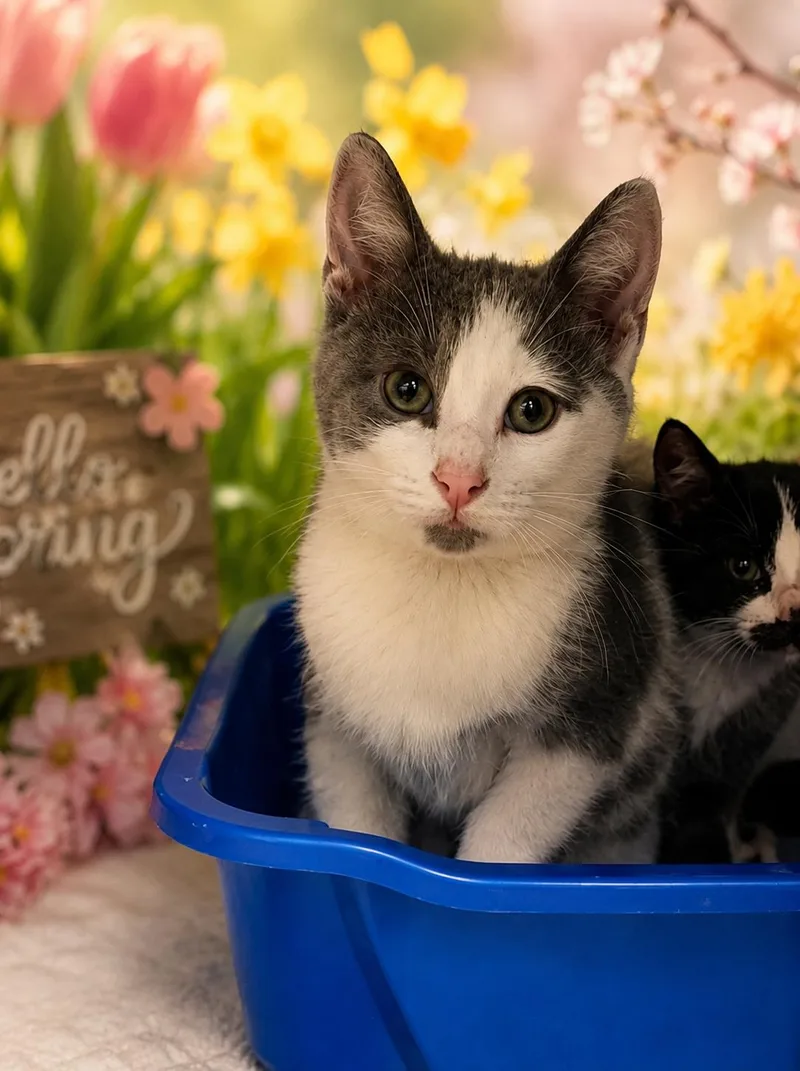 A young medium-sized female Domestic Short Hair cat named Bumble Bee for adoption in Belleville, MI