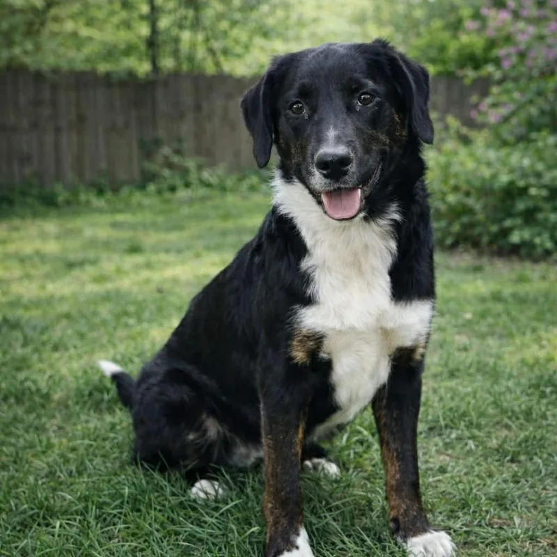 A baby medium-sized female Black Australian Shepherd dog named Aileene for adoption in Evansville, WI