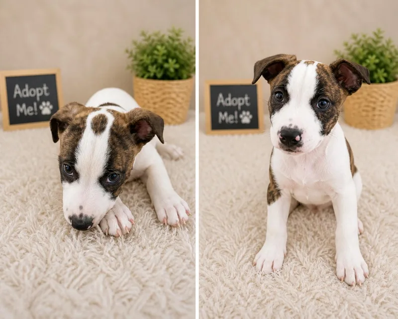 A baby medium-sized male Brindle American Staffordshire Terrier dog named Nikko for adoption in Houston, TX
