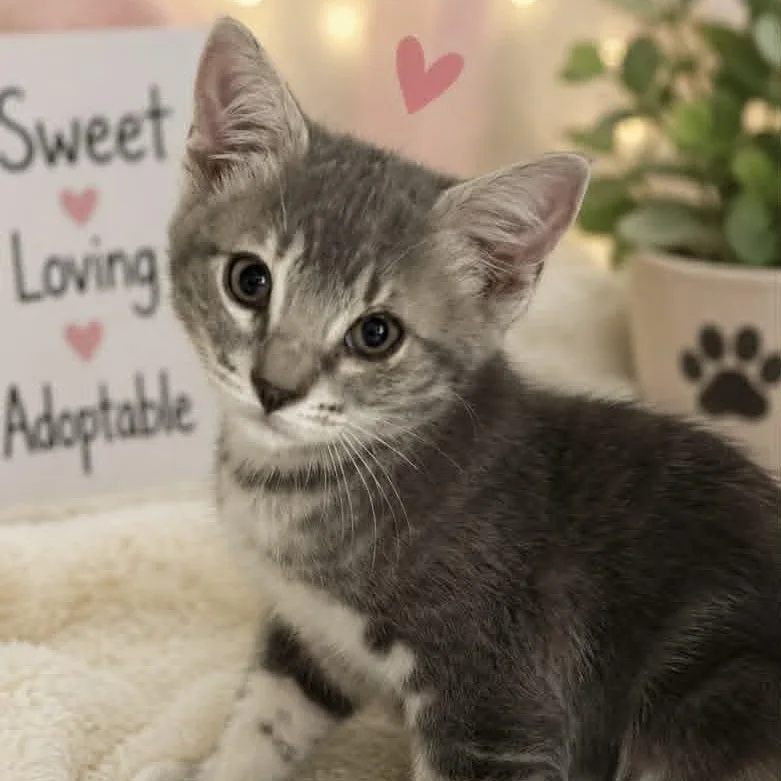 A baby small-sized female Tabby (Gray / Blue / Silver) Domestic Short Hair cat named Sophie for adoption in Antioch, CA