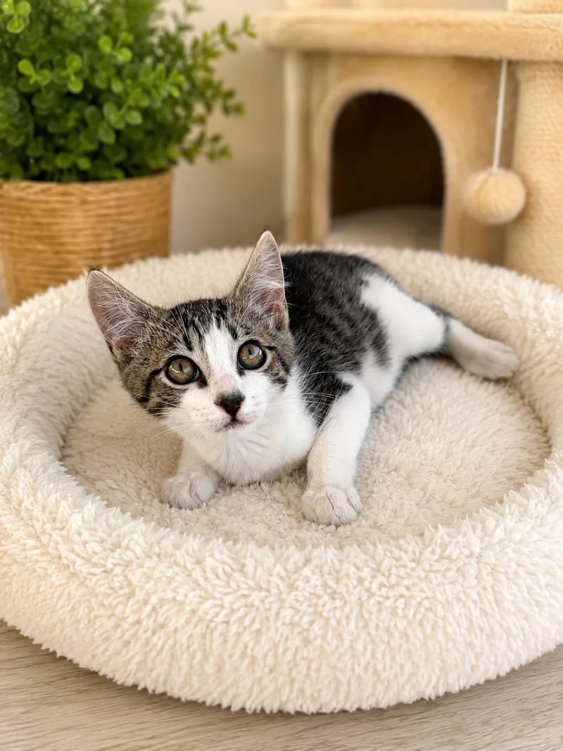 A baby medium-sized male Tabby cat named Ashton Napa for adoption in Napa, CA