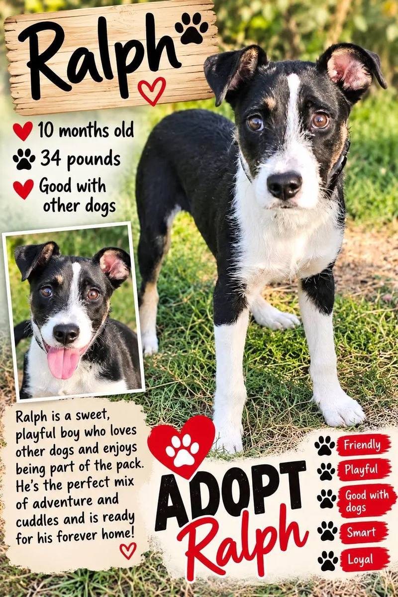 A baby medium-sized male Collie dog named Ralph for adoption in Fort Worth, TX