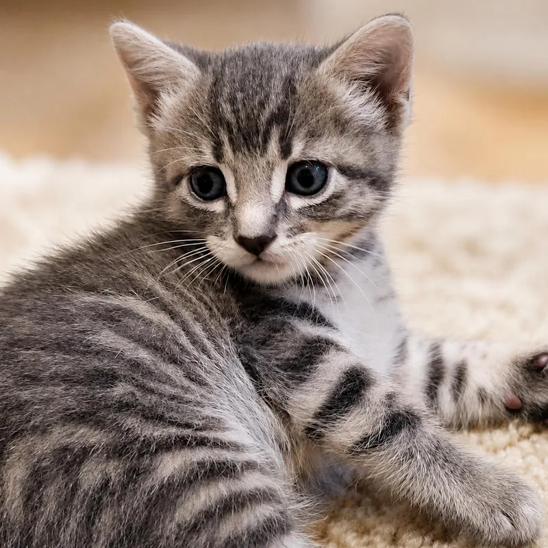 A baby medium-sized female Tabby (Gray / Blue / Silver) Domestic Medium Hair cat named Avery for adoption in Cranston, RI