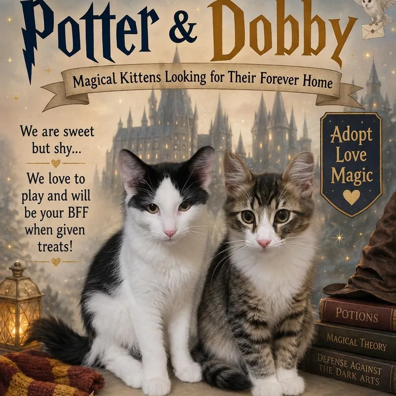 A young medium-sized male Domestic Medium Hair cat named Potter & Dobby for adoption in Escalon, CA