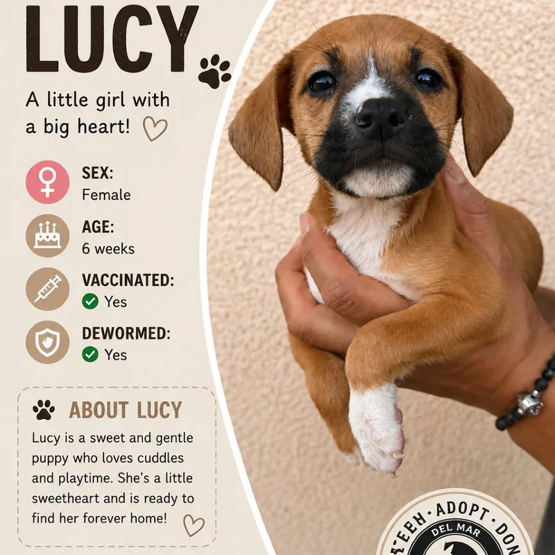 A baby small-sized female Yellow / Tan / Blond / Fawn Mixed Breed dog named Lucy for adoption in San Diego, CA