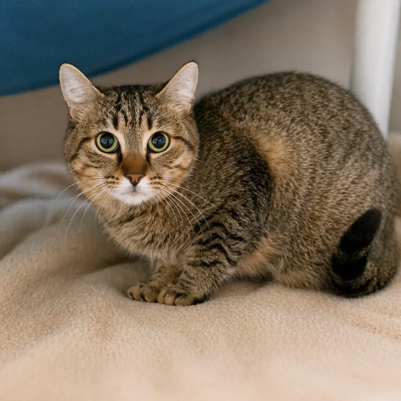 A young small-sized female Brown / Chocolate Domestic Short Hair cat named Dunkin for adoption in Hopkinton, MA