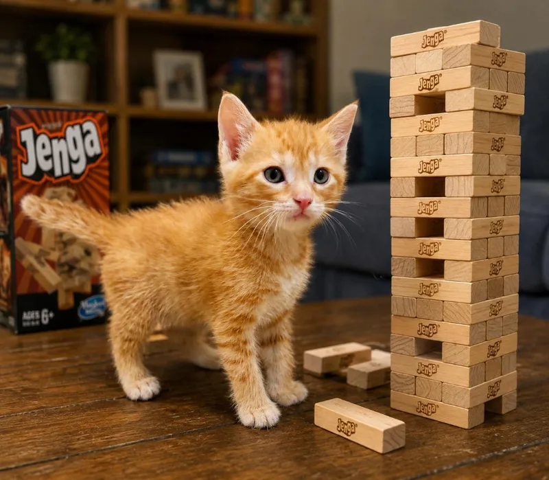 A baby medium-sized male Domestic Short Hair cat named Jenga for adoption in Claremore, OK