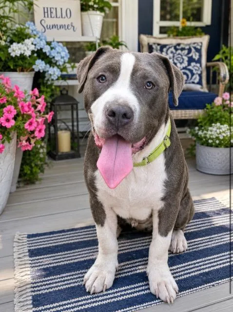 A young large-sized male American Staffordshire Terrier dog named Brave for adoption in Princeton, MA