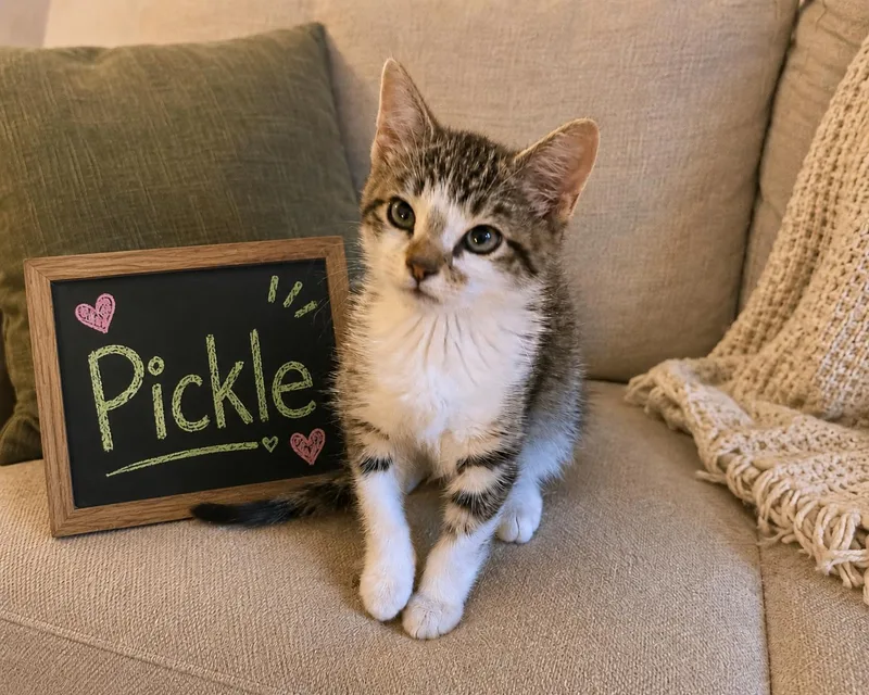 A baby medium-sized male Tabby (Brown / Chocolate) Domestic Short Hair cat named Pickle for adoption in Old Bridge, NJ