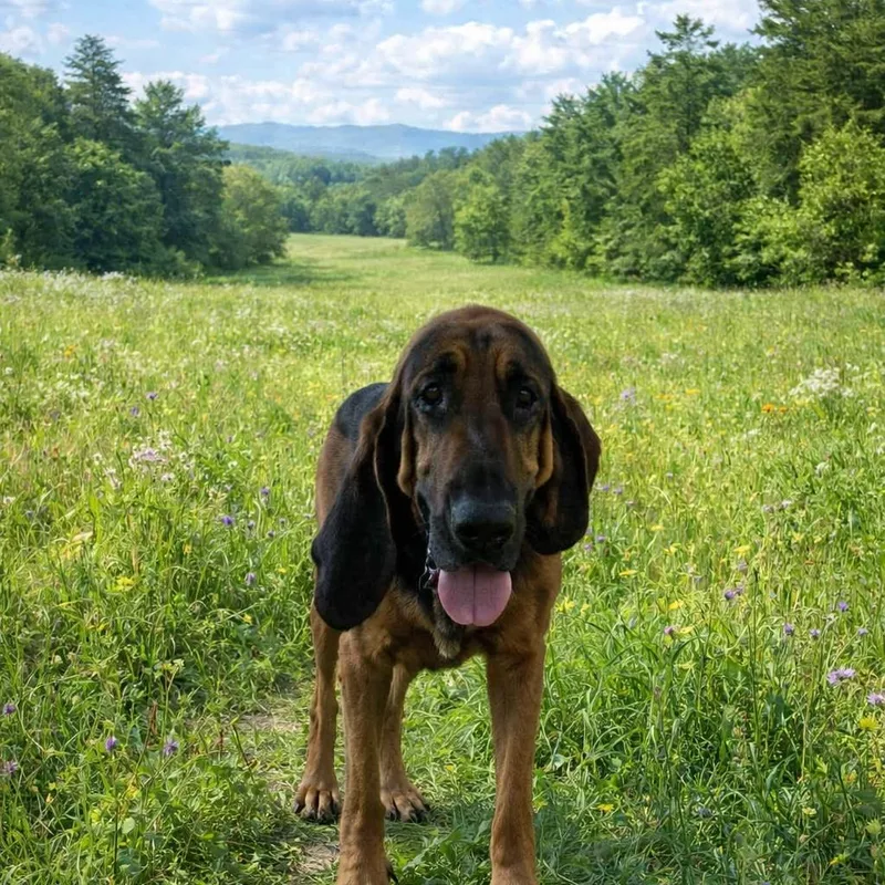 An adult large-sized female Yellow / Tan / Blond / Fawn Bloodhound dog named Mabel for adoption in Smithfield, NC