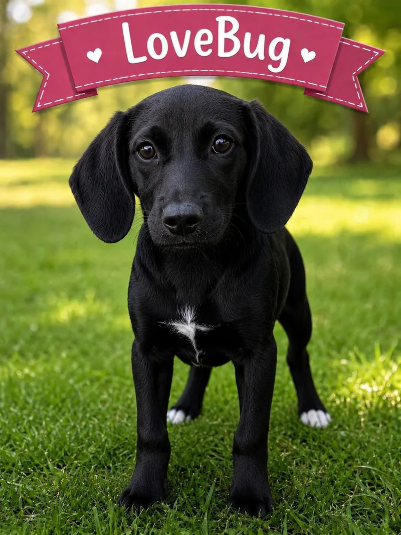 A young small-sized female Black Beagle dog named Lovebug for adoption in Darien, GA