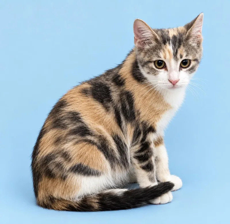 A baby medium-sized female Calico cat named Sandie for adoption in Lemoyne, PA