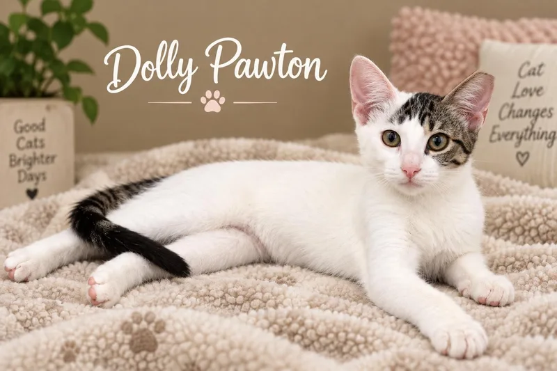 A baby medium-sized female White Domestic Short Hair cat named Dolly Pawton for adoption in Fort Worth, TX