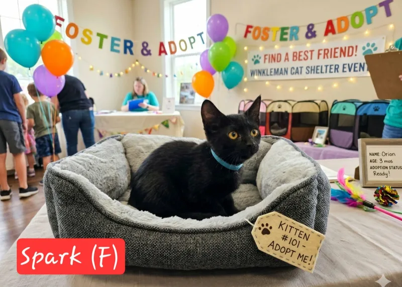 A baby medium-sized female Black Domestic Short Hair cat named Spark for adoption in Ephrata, WA