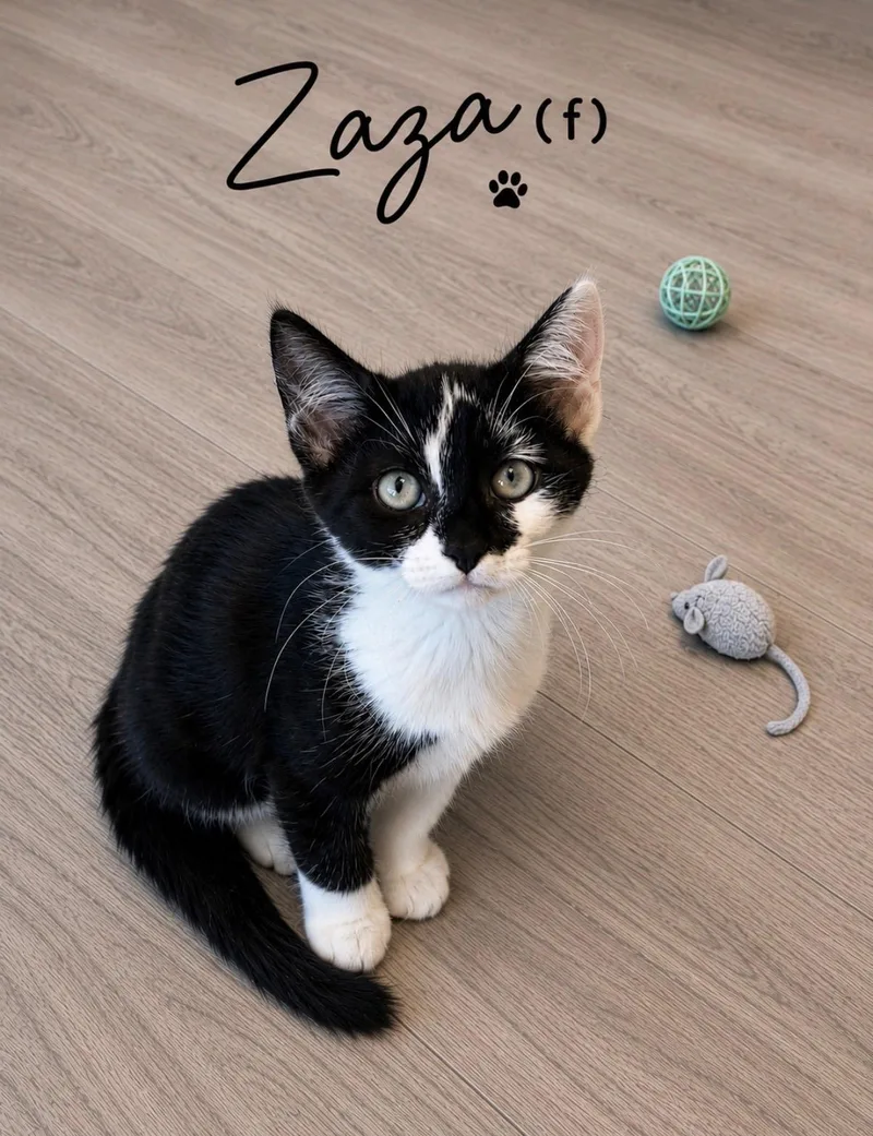 A baby medium-sized female Black Domestic Short Hair cat named ZaZa for adoption in Medina, OH
