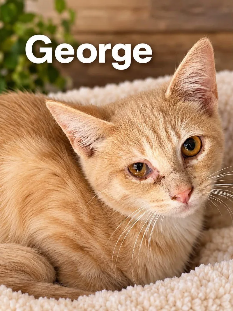 A baby medium-sized male Domestic Short Hair cat named George for adoption in Loogootee, IN