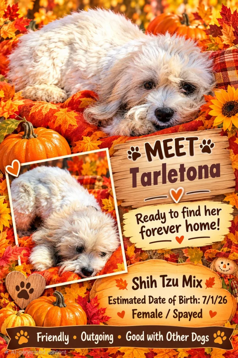 A baby small-sized female White / Cream Shih Tzu dog named Tarletona WAT for adoption in Missouri City, TX