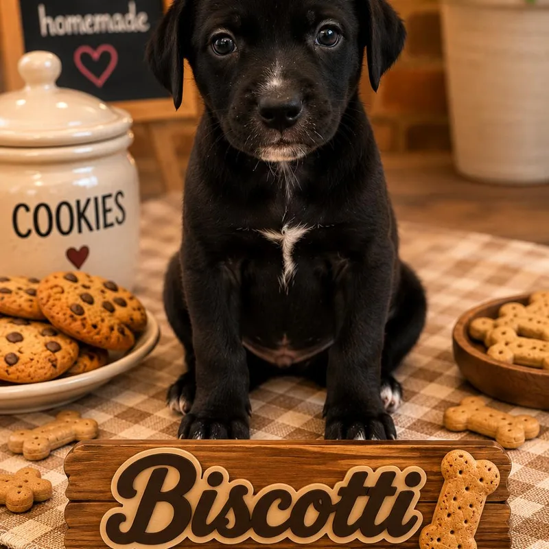 A baby medium-sized male Black Labrador Retriever dog named Biscotti for adoption in Hohenwald, TN