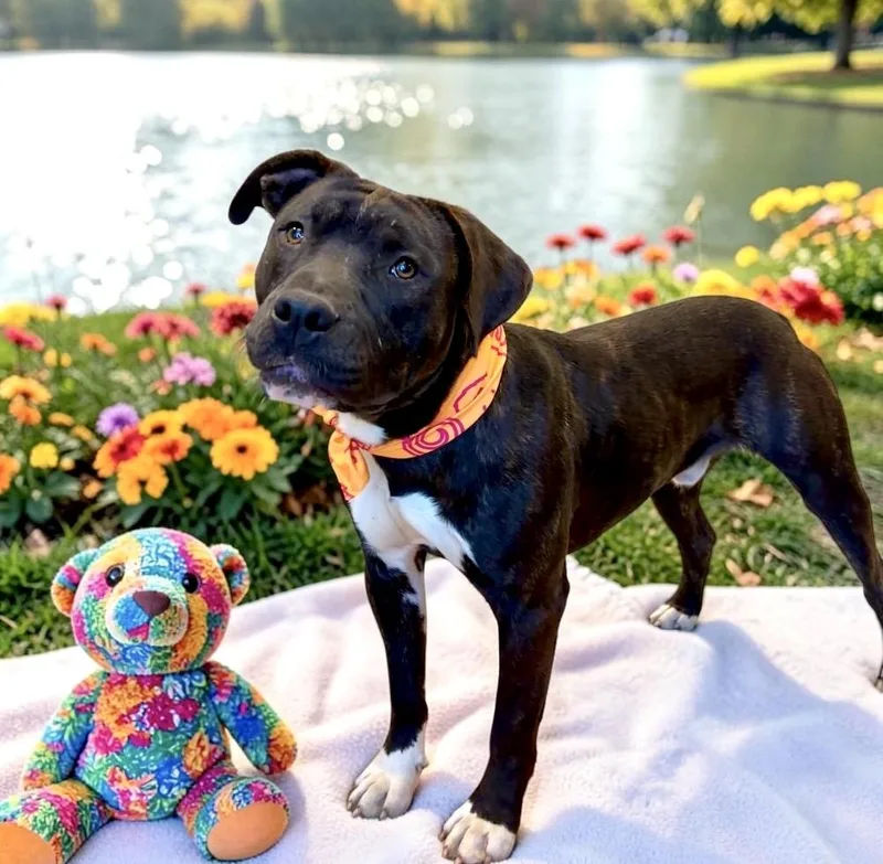 A young large-sized male Staffordshire Bull Terrier dog named Jake for adoption in Perry, IA