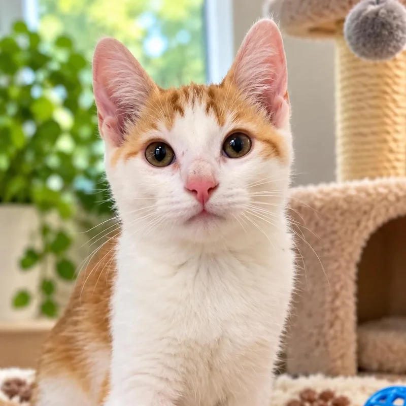 A baby small-sized male Orange & White Domestic Short Hair cat named Asiago for adoption in Antioch, CA