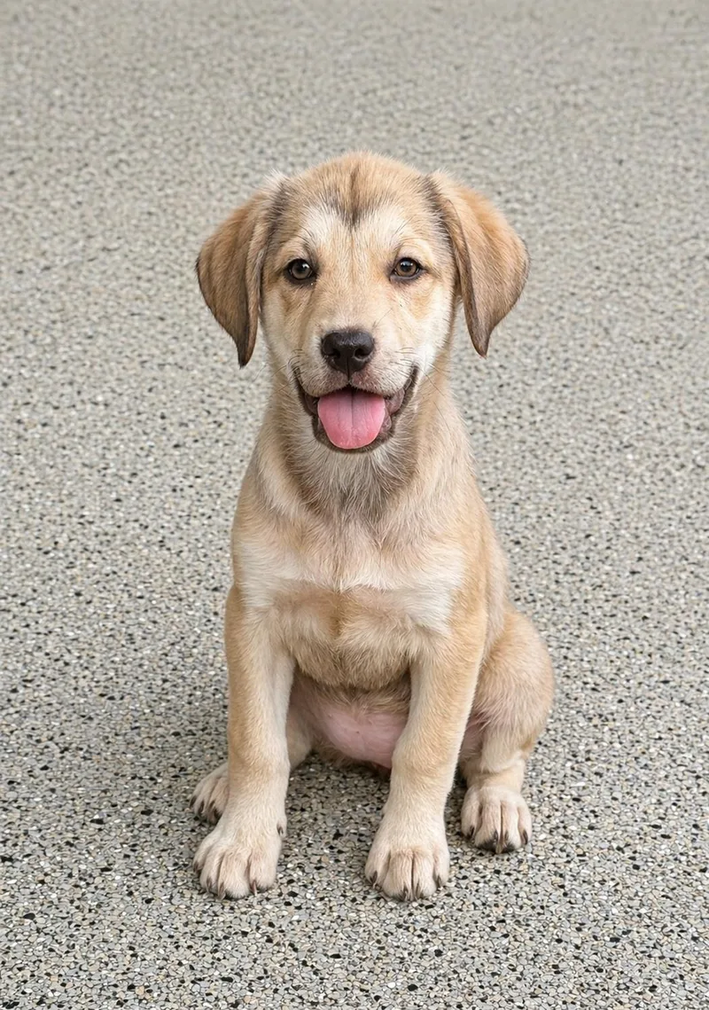 A baby medium-sized female Yellow / Tan / Blond / Fawn Retriever dog named Madonna for adoption in Houston, TX