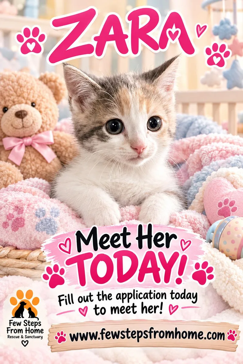 A baby medium-sized female Domestic Short Hair cat named Zara for adoption in Gladwin, MI