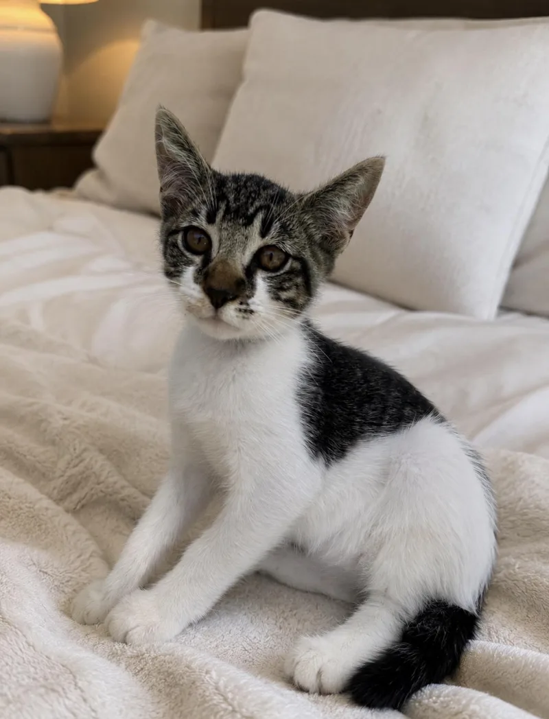 A baby small-sized male Tabby (Gray / Blue / Silver) American Shorthair cat named Georgie Porgie for adoption in Homestead, FL