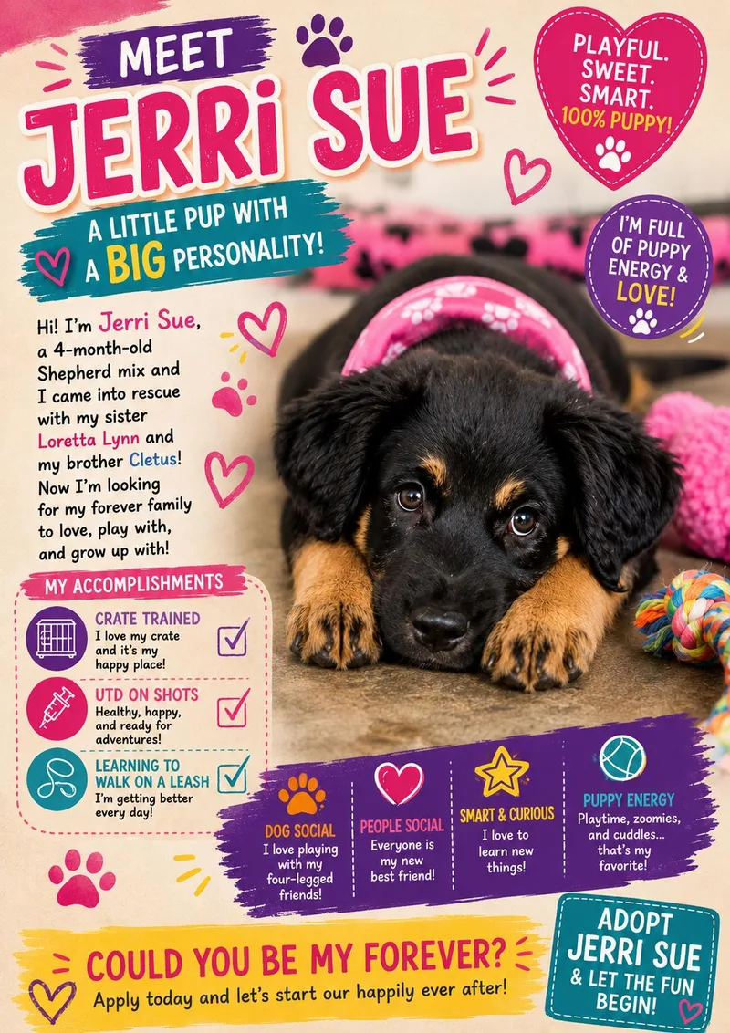 A baby small-sized female Black German Shepherd Dog dog named Jerri Sue for adoption in Ashland, KY
