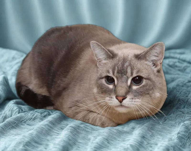 A senior large-sized female Gray & White Siamese cat named Purrscilla for adoption in Euclid, OH