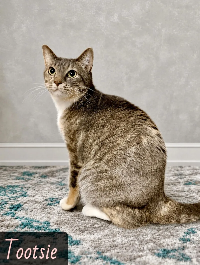 An adult medium-sized female Gray & White Domestic Short Hair cat named Tootsie for adoption in Englewood, FL