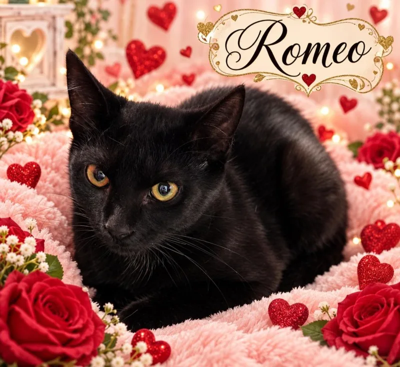 An adult small-sized male Black Domestic Short Hair cat named Romeo for adoption in Washington Court House, OH