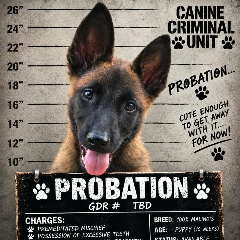 A baby medium-sized male Sable Belgian Shepherd / Malinois dog named Probation DD for adoption in Austin, TX